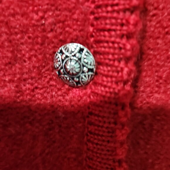 Orvis Vintage Women's Red 100% Wool Classic Sweater Jacket  Silver Buttons Small - Picture 4 of 6